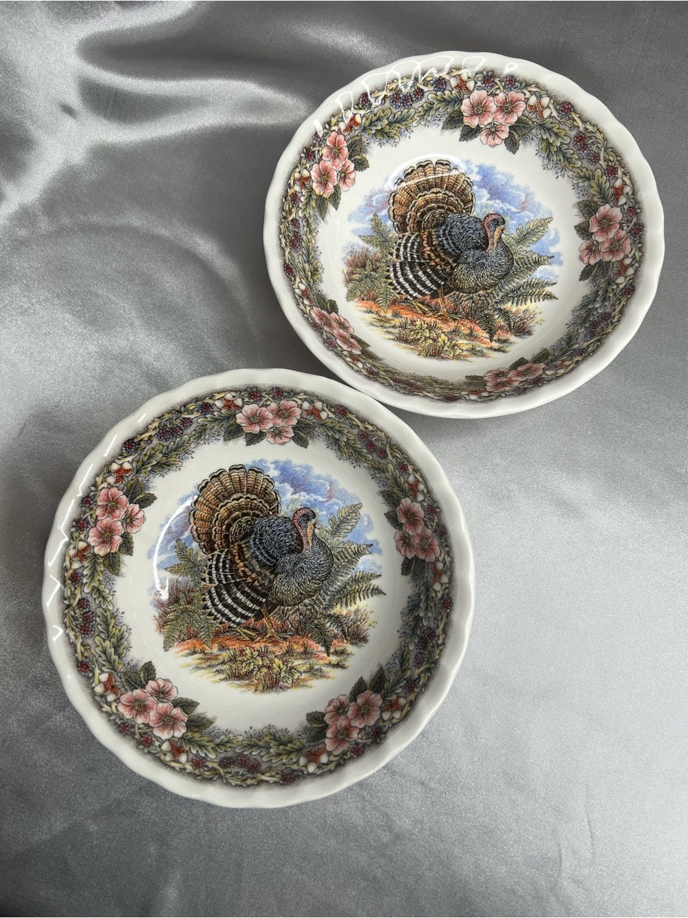 Queen's Myott Factory Thanksgiving Turkey Soup Cereal Bowls 6.5" Set of 2